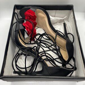 Fashion Nova Lace Up Daisey Heel w/ Rose Detail